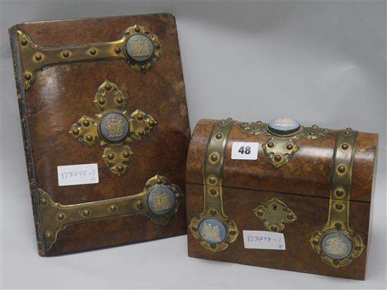 A Leuchers & Sons walnut stationery box and a similar blotter